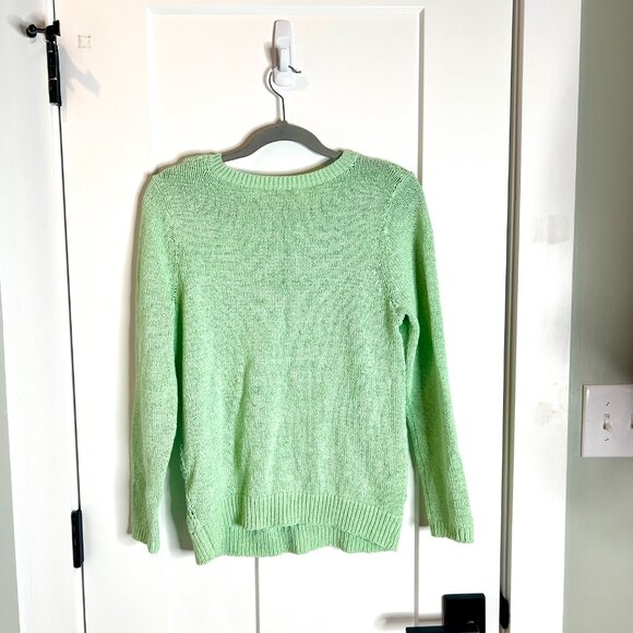 Talbots Pistachio Green Coastal Grandma Sweater Crochet Macrame Crew Neck LP - Picture 5 of 5